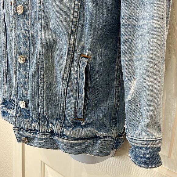 Madewell Oversized Blue Denim Jean Trucker Jacket Junction Wash XSmall Distress - Picture 6 of 15